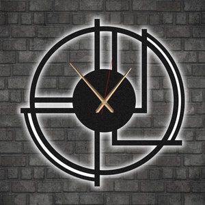 Metal Wall Clock with LED Lights, Handmade Clock, Decorative Wall Clock, Modern Wall Clock, Minimalist Wall Clock, Unique Design Clock Art