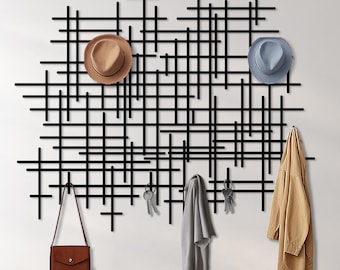 Appendiabiti da parete in metallo, organizer per l'ingresso, decorazione murale astratta, portachiavi, ganci decorativi, appendiabiti per cappelli, arte geometrica boho, regalo per la nuova casa