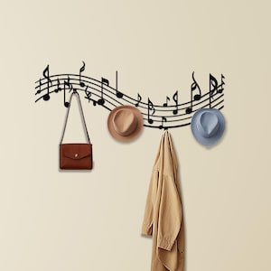 Metal Coat Rack Wall Mount Music Notes, Coat Hanger, Hat Holder, Music Wall Art, Housewarming Gift, Music Lover Gift, Towel Rack