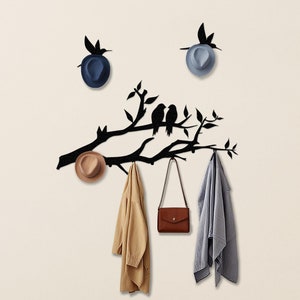 Tree Branch Coat Hanger with Birds, Decorative Hooks, Cabin Decor, Birds on Branch, Modern Coat Rack, Entryway Organizer, New Home Gift