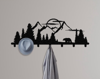 Mountain Metal Coat Rack, Entryway Wall Hooks, Farmhouse Decor, Key Organizer, Bag Holder, Christmas Gift, New Home Gift, Hat Rack