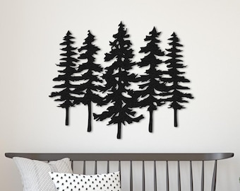 Pine Tree Family Metal Wall Art, Forest Wall Art, Outdoor Wall Sign, Nature Lovers Gift, Fireplace Decor, Forest Sign, Tree Wall Hanging