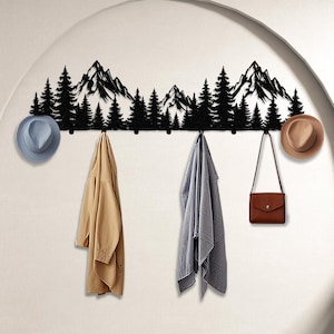Mountain Forest Coat Rack, Metal Pine Trees, Entryway Organizer, Decorative Hooks, Coat Storage, Metal Wall Hanger, Farmhouse Rack