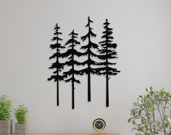 Pine Trees Family Wall Art, Farmhouse Fireplace Decor, Nature Lovers Gift, Large Tree Decoration, Outdoor Wall Hangings, Christmas Gift