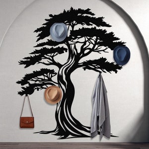Perchero de pared de metal con forma de árbol de bonsái, ganchos decorativos para pared, perchero, organizador de entrada, almacenamiento de abrigos, perchero para colgar, perchero para sombreros
