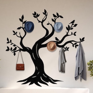 Tree Coat Rack Wall Mount, Handmade Furniture, Clothes Storage, Entryway Organizer, Large Tree Art, Hat Holder, Metal Hanger, New Home Gift