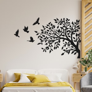 Tree Branch Wall Art, Floral Birds Wall Decor, Nature Sculpture, Above Bed Decor, Forest Wall Art, Unique Minimalist Branch Decor