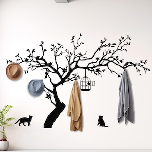 Large Tree Branch Metal Coat Rack, Entryway Hook, Hat Hanger, Birds on Branch, Decorative Hooks, Wall Tree Decor, Clothing Rack, Home Design
