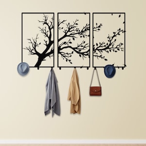 Perchero de pared con forma de rama de árbol, organizador de entrada, ganchos de pared, paragüero, soporte para bolsos, ganchos decorativos de estilo rústico, perchero para sombreros