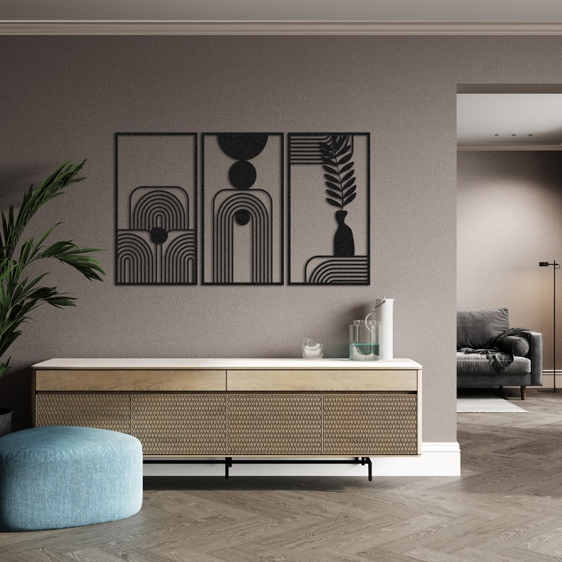 Mid Century Modern 3 Piece Wall Art Set, Geometric Wall Decor ...