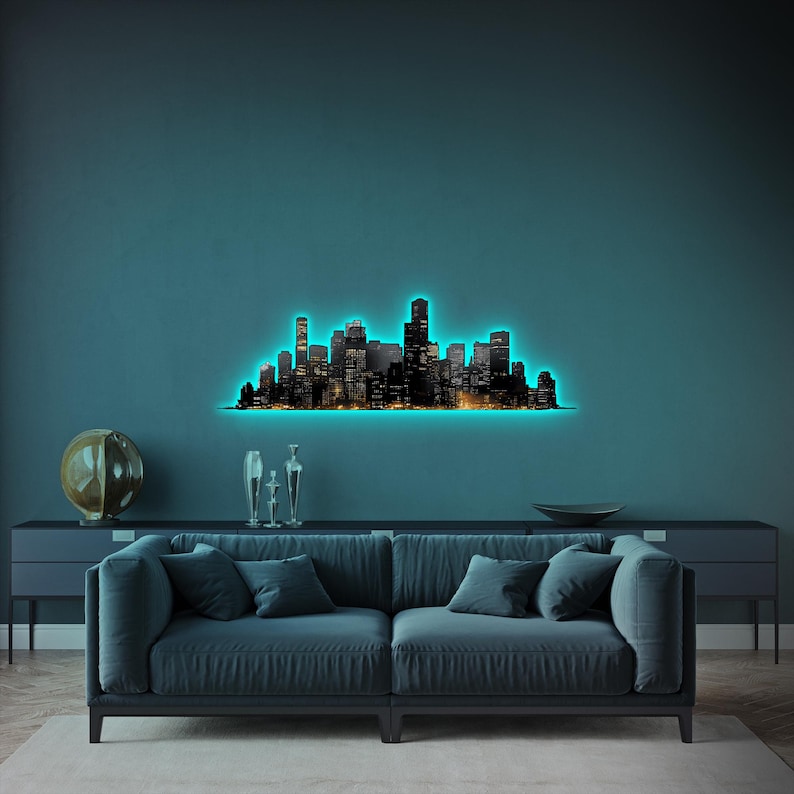 City Skyline Metal LED Wall Decor, Night Lights, City Wall Decor ...