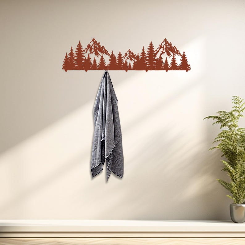 mountain art,
Wall hanger,
metal coat rack,
metal Wall decor,
mountain hook,
entryway coat rack,
coat storage,
hat rack,
mountain forest,
pine tree decor,
coat hook,
robe hook,
coat rack,