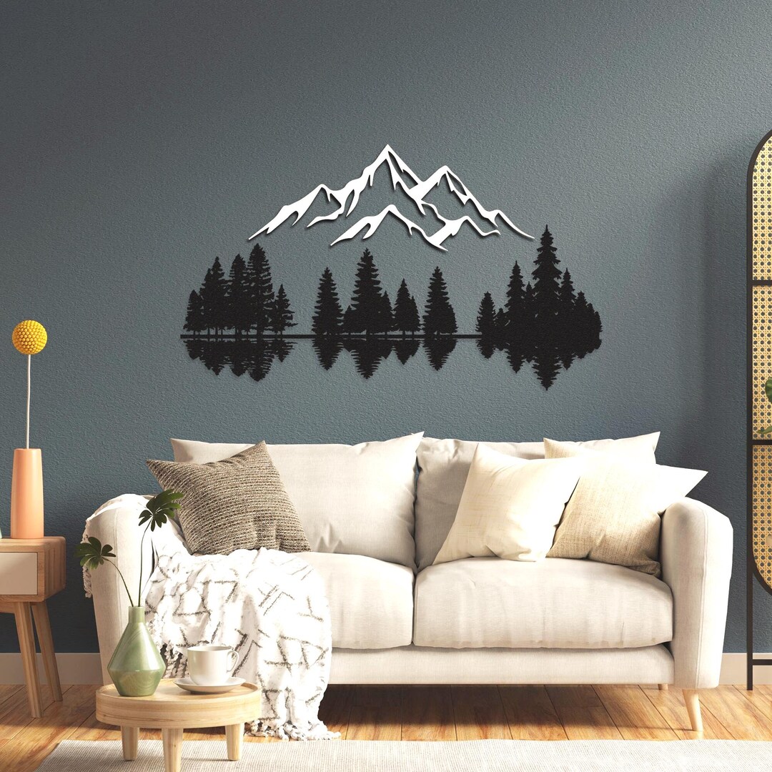 Forest Mountain Metal Wall Art, Fireplace Decor, Art Yard Wall Decor ...
