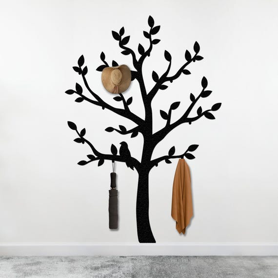 Clothes Tree Metal Hooks, Coat Rack Wall Mount, Tree Branch, Bird
