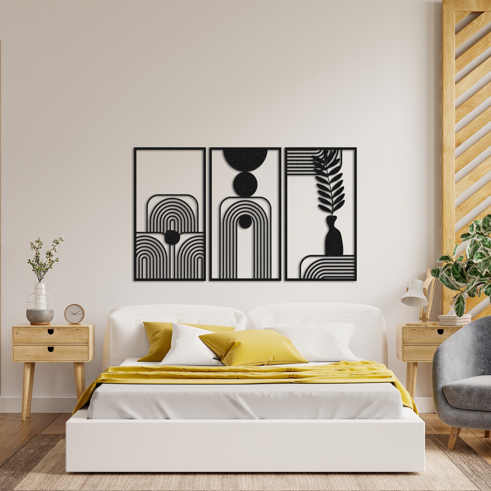 Mid Century Modern 3 Piece Wall Art Set, Geometric Wall Decor ...