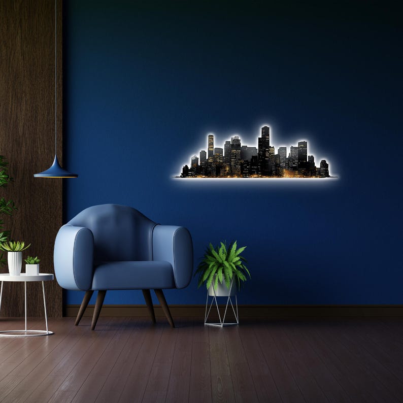 City Skyline Metal LED Wall Decor, Night Lights, City Wall Decor ...