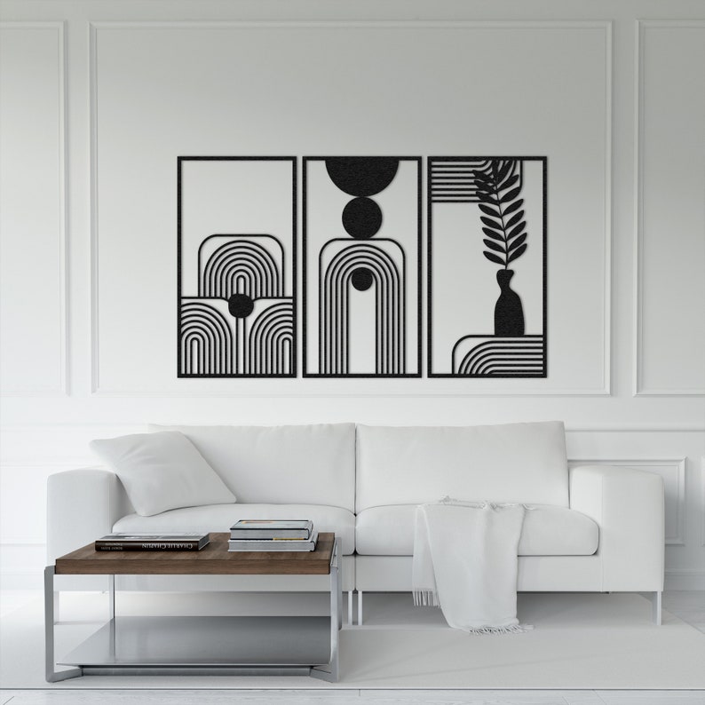 Mid Century Modern 3 Piece Wall Art Set, Geometric Wall Decor ...