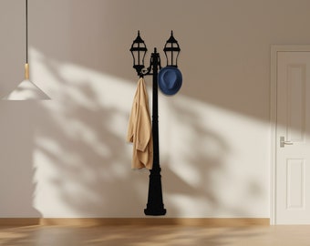 Extra Long Wall Hooks Decorative, City Lamp Coat Rack, Entryway Wall Hanger, Bag Holder, Metal Wall Decor, Clothes Rack, Unique Design