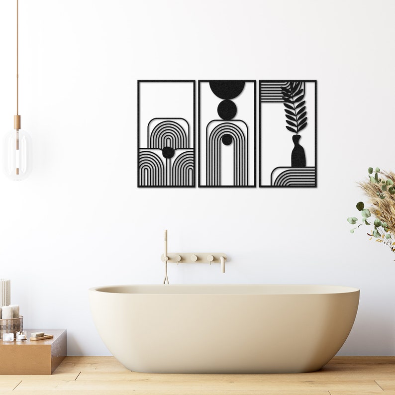 Mid Century Modern 3 Piece Wall Art Set, Geometric Wall Decor ...