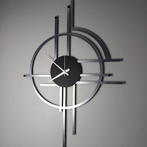 Art Deco Metal Wall Clock, Mid Century Modern Clock, Unique Design Handmade, Minimalist Office Clock, Large Clock, Kitchen Wall Clock