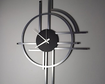 Art deco metalen wandklok, moderne klok uit het midden van de eeuw, uniek ontwerp handgemaakt, minimalistische kantoorklok, grote klok, keukenwandklok