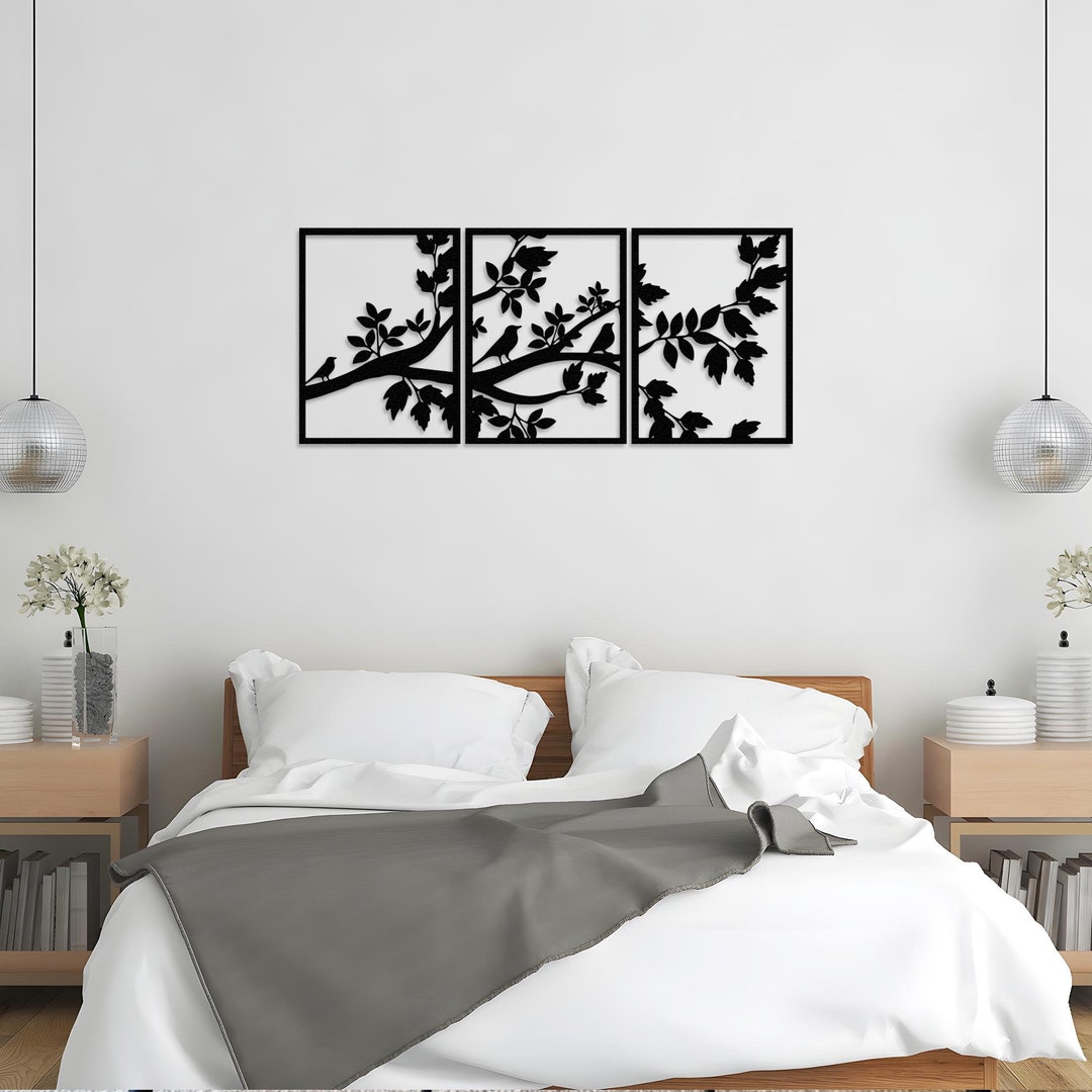 Birds on Branch Wall Art Set of 3, Tree Branch Decor, Large Nature Home ...