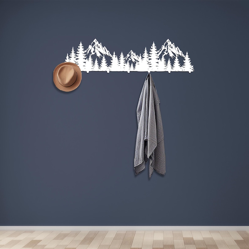 mountain art,
Wall hanger,
metal coat rack,
metal Wall decor,
mountain hook,
entryway coat rack,
coat storage,
hat rack,
mountain forest,
pine tree decor,
coat hook,
robe hook,
coat rack,