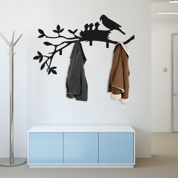 Birds on Branch Tree Coat Rack Wall Mount, Clothes Hanger