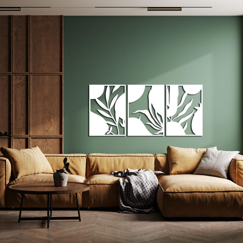 Leaves Metal Wall Art Set of 3, Boho Wall Art, Flower Wall Decor, 3 ...
