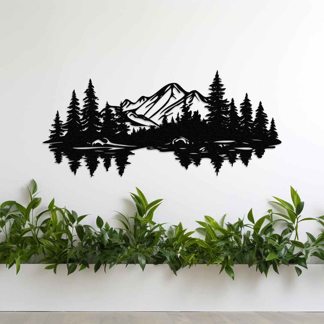 Visual Reference: Pine Forest Mountain Metal Wall Decor Landscape Nature Art Misty