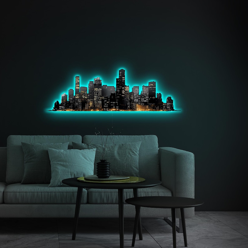 City Skyline Metal LED Wall Decor, Night Lights, City Wall Decor ...