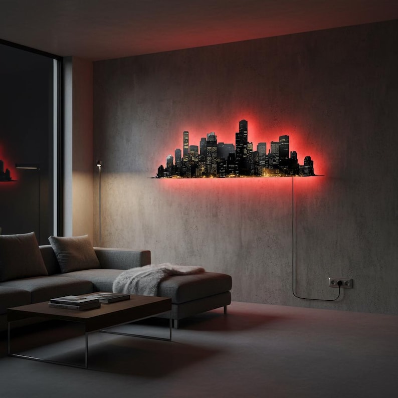 City Skyline Metal LED Wall Decor, Night Lights, City Wall Decor ...