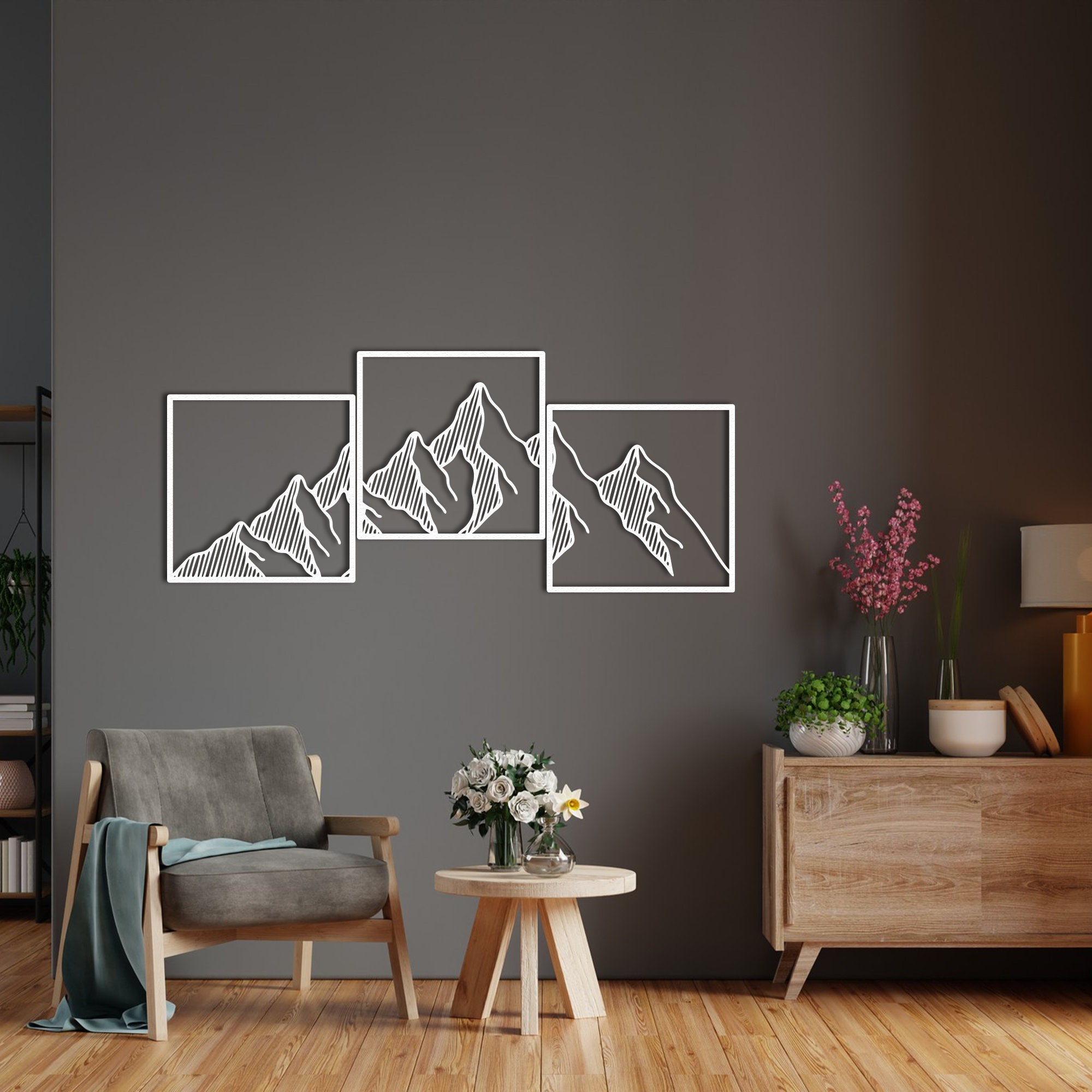 Mountain Metal Line Art Set of 3, Livingroom Decor, Minimalist Line Art ...