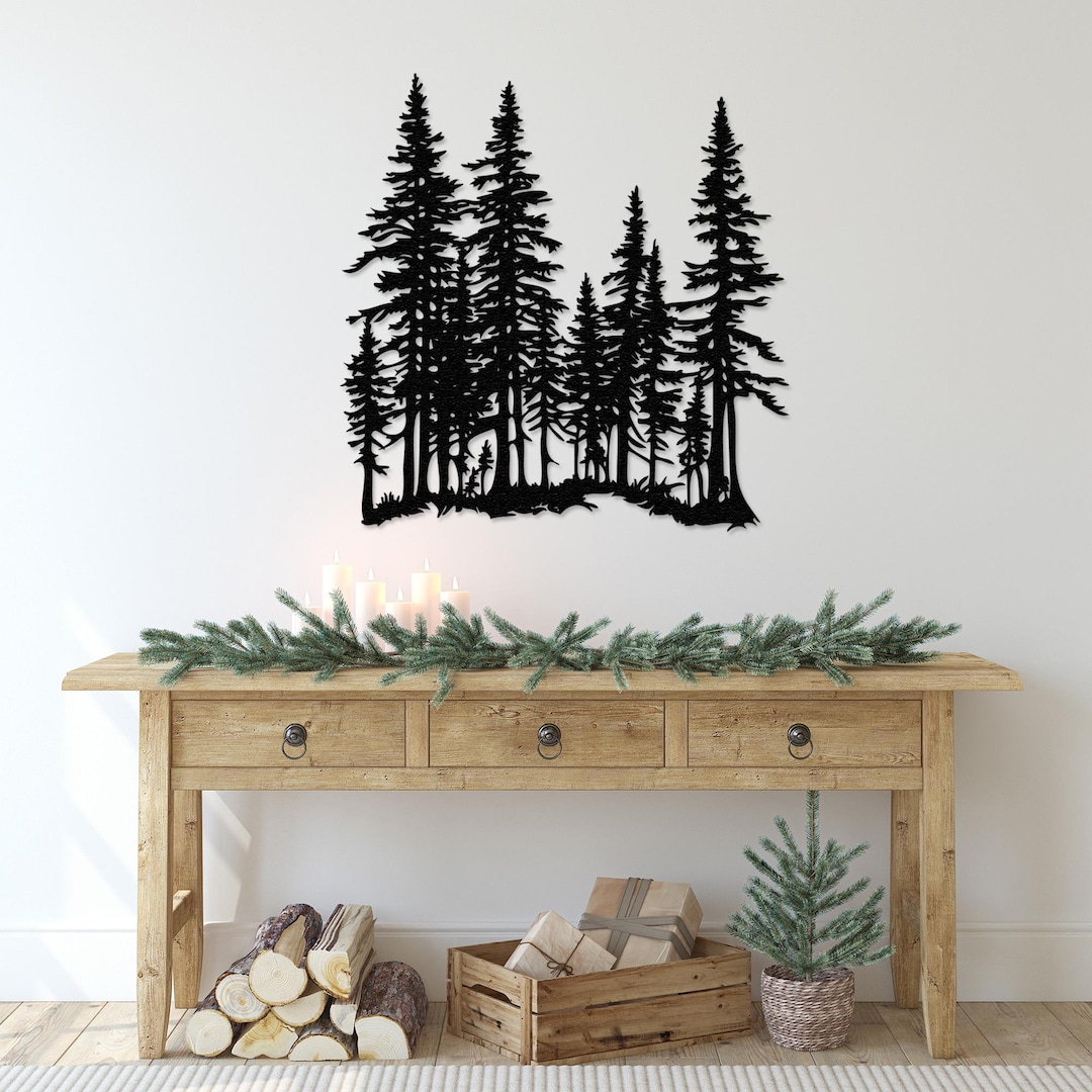 Pine Tree Forest Metal Decor, Fireplace Decor, Farmhouse Decor, Nature ...