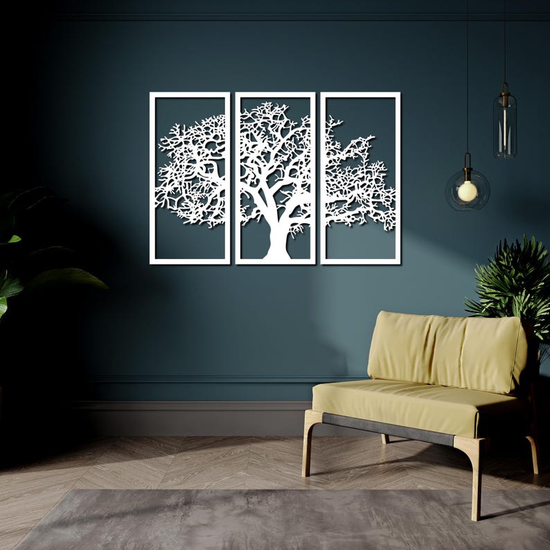 3 Piece Wall Art Set of Metal Tree, Oversized Wall Decor, Nature Lover ...