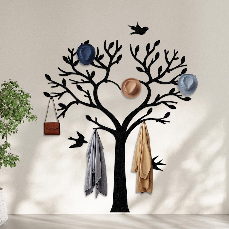 Extra Large Tree Coat Hooks With Birds, Hall Tree Entryway Organizer ...
