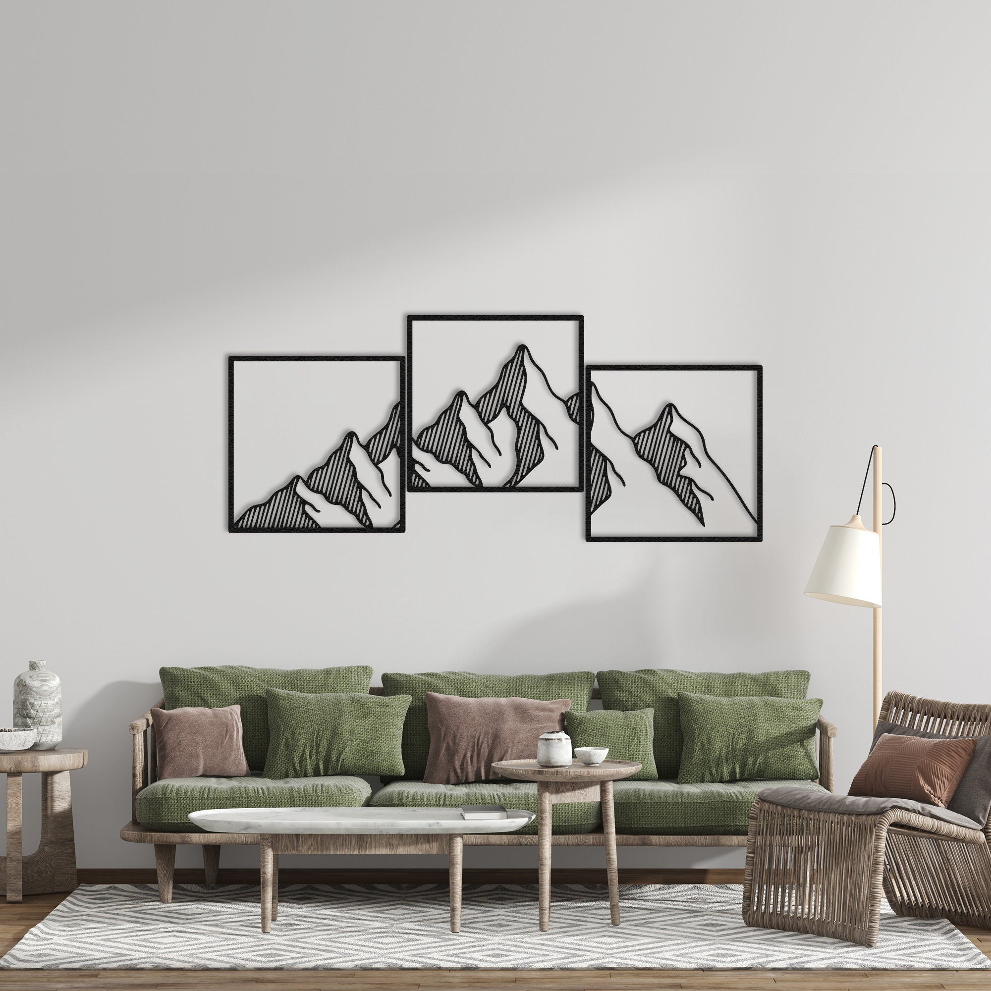 Mountain Metal Line Art Set of 3, Livingroom Decor, Minimalist Line Art ...