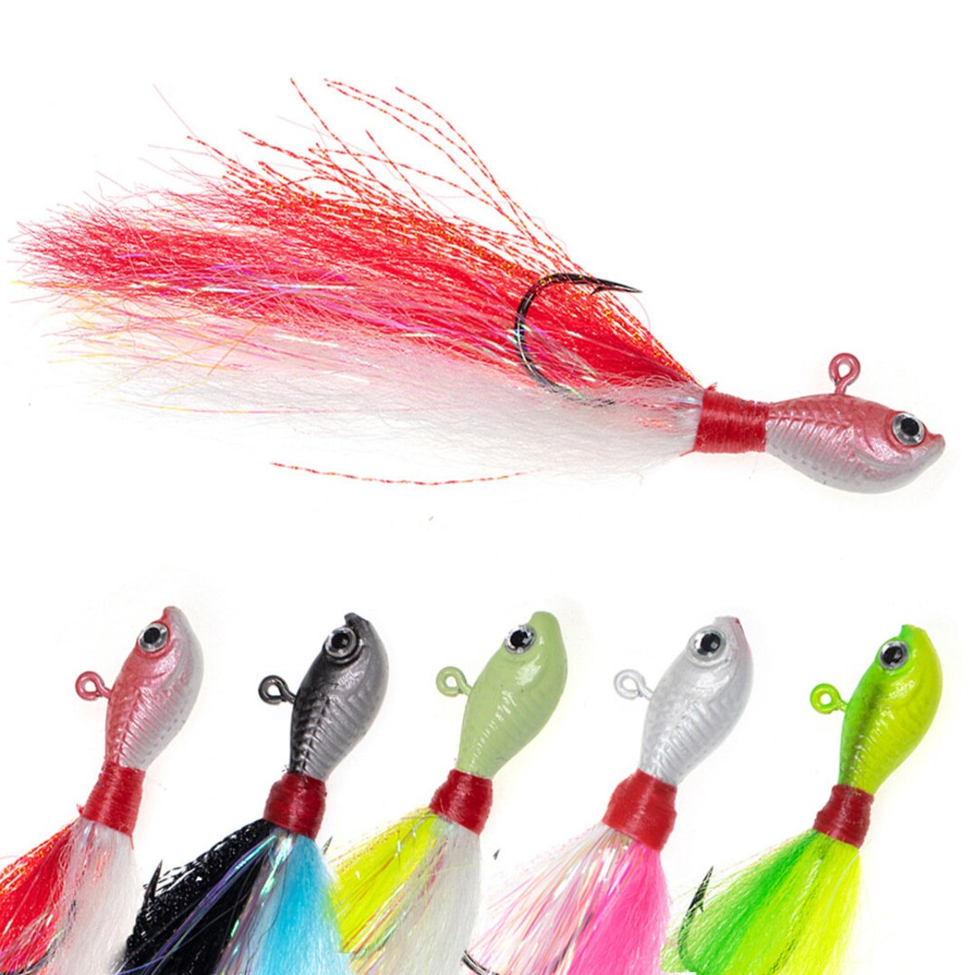 5PCS Bucktail Jigs Fluck Lures Lead Teaser Jig Head Fishing