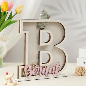 Cofrinho personalizado para bebês, cofrinho com letras personalizadas, cofrinho de madeira, cofrinho infantil, cofrinho inicial, presentes de volta às aulas para crianças