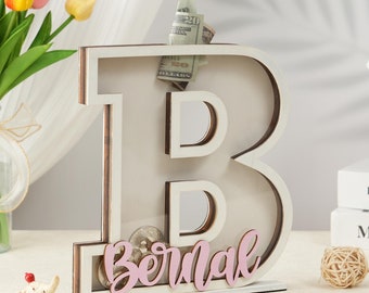 Personalized Wooden Letter Piggy Bank: Custom Baby Keepsake