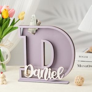 Alcancía con letras personalizadas, hucha de madera, para niños, con inicial, para el Día de la Madre, para mamá.