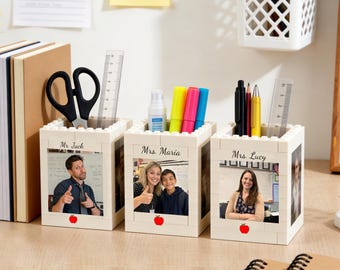 Teacher Photo Gift, Personalized teachers Brick Photo Block Pen Pot,Custom Teacher Gift ,Best Teacher Ever Desk Organizer,Gifts for teachers