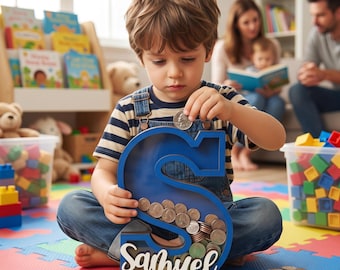 Tirelire personnalisée en bois avec lettre : souvenir de bébé personnalisé