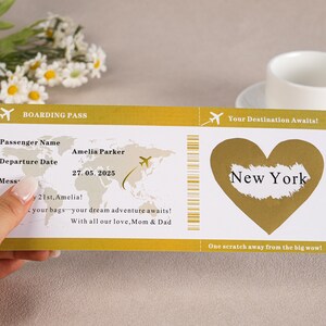 Faire-part de voyage surprise, billet de carte d'embarquement personnalisé à gratter, cadeau des fêtes à gratter, carte de voyage personnalisée, cadeau de jeune fille