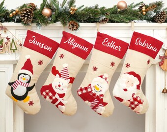 Personalized Family Christmas Stocking: Red Snowflake Design