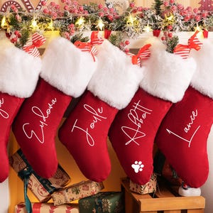 Custom Name Christmas Stocking,Red Plush Christmas Stocking, Personalized Christmas Stockings, 2025 Family Stockings, Holiday Stockings