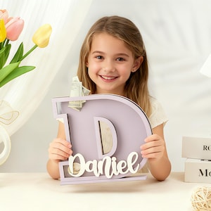 Personalized Letter Piggy Bank: Wooden Initial Coin Bank, Kids Keepsake, Easter gifts for children image 4