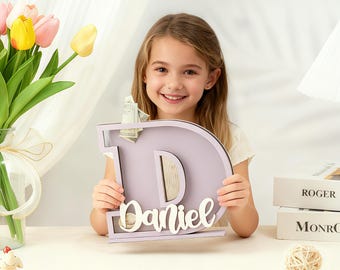 Personalized Wooden Letter Piggy Bank: Custom Baby Keepsake