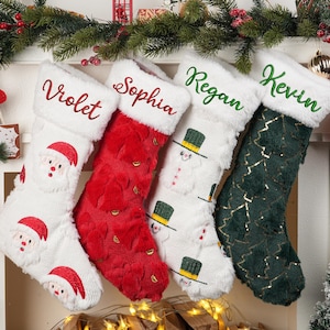 Medias navideñas bordadas personalizadas: decoración navideña familiar tejida a medida