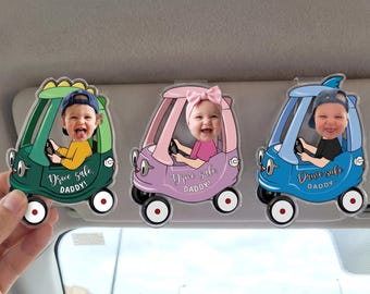 Custom Kids Photo Car Visor Clip: Personalized Fathers Day Gift for Dad, Drive Safe Daddy Visor Clip, Custom Baby Face Keychain, Papa Gifts